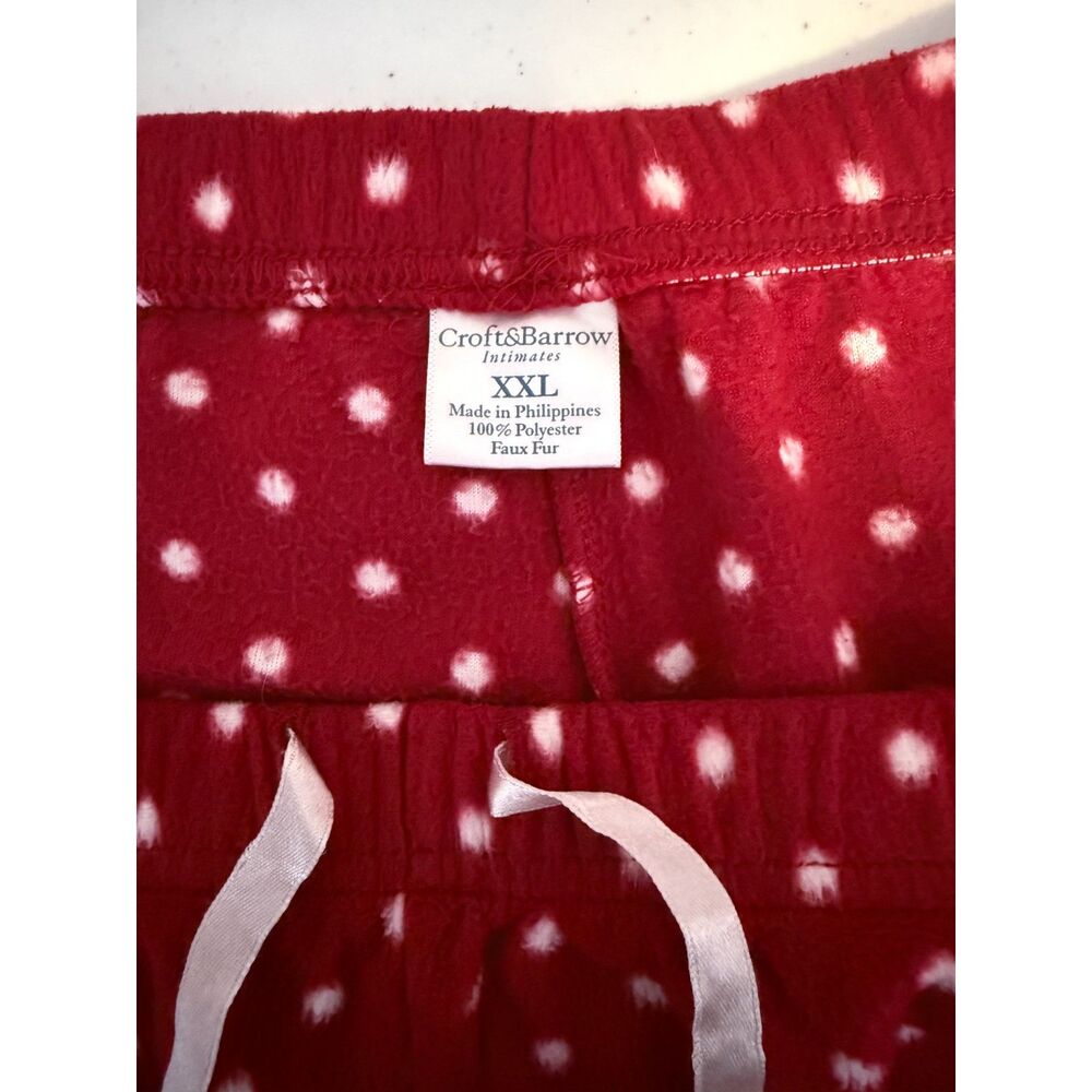 Croft & Barrow XXL Red Polka Dot Faux Fur Pajama Pants Soft Cozy Lounge‎ - Picture 3 of 7